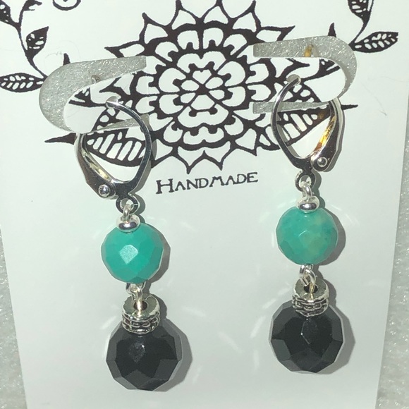 Turquoise & Onyx Dangle Earrings - Picture 2 of 7